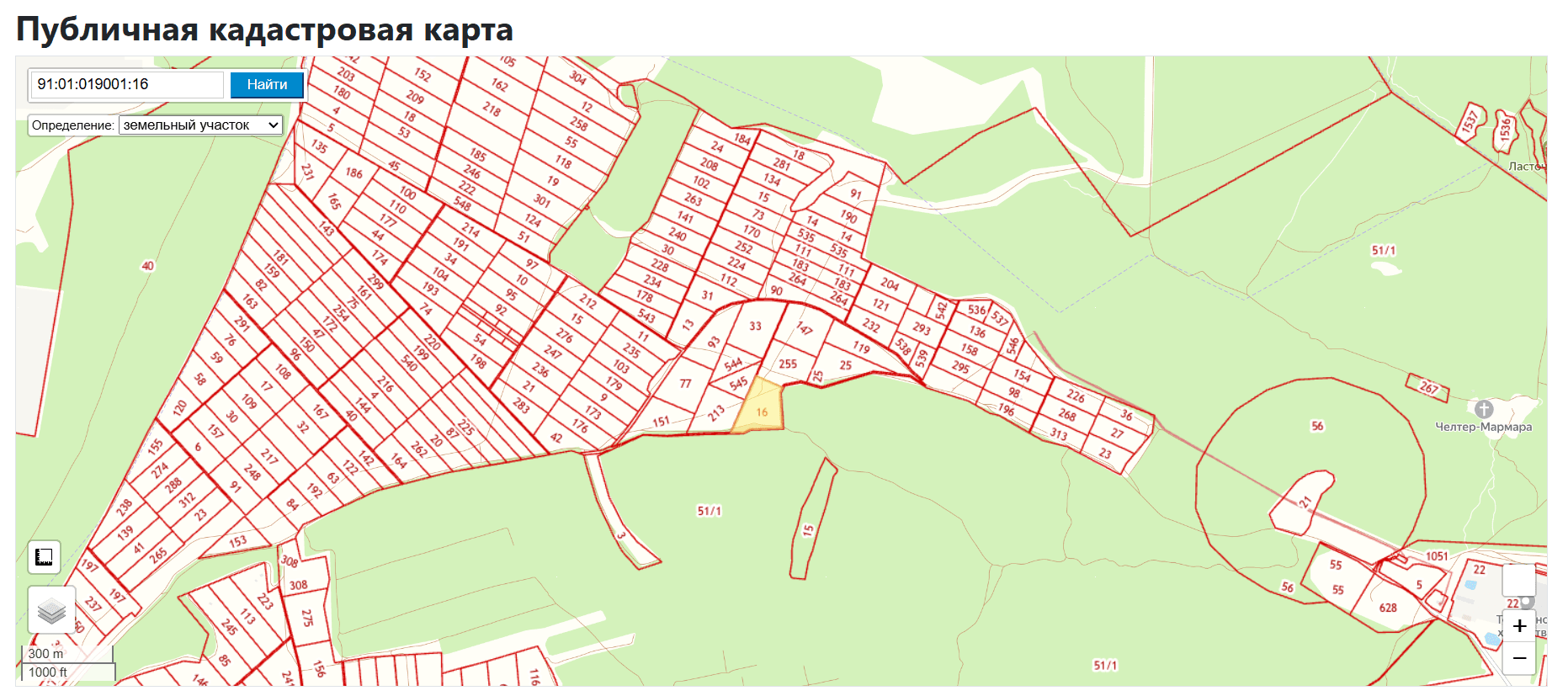 Кадастровая карта участка 91:01:019001:16